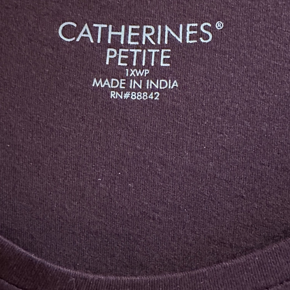 Catherine Petite 1X Plus Modal Cotton Purple Rhinestone 3/4 Sleeve Top Stretch - Picture 4 of 9